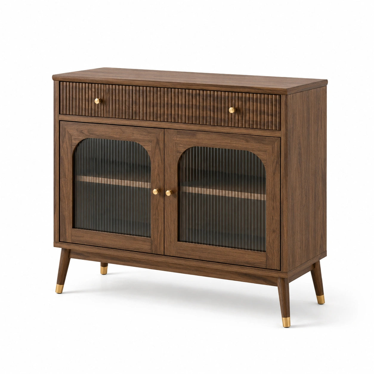 Aparador de madera con puertas de vidrio templado