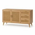 Aparador de madera con puertas de ratán y 3 cajones