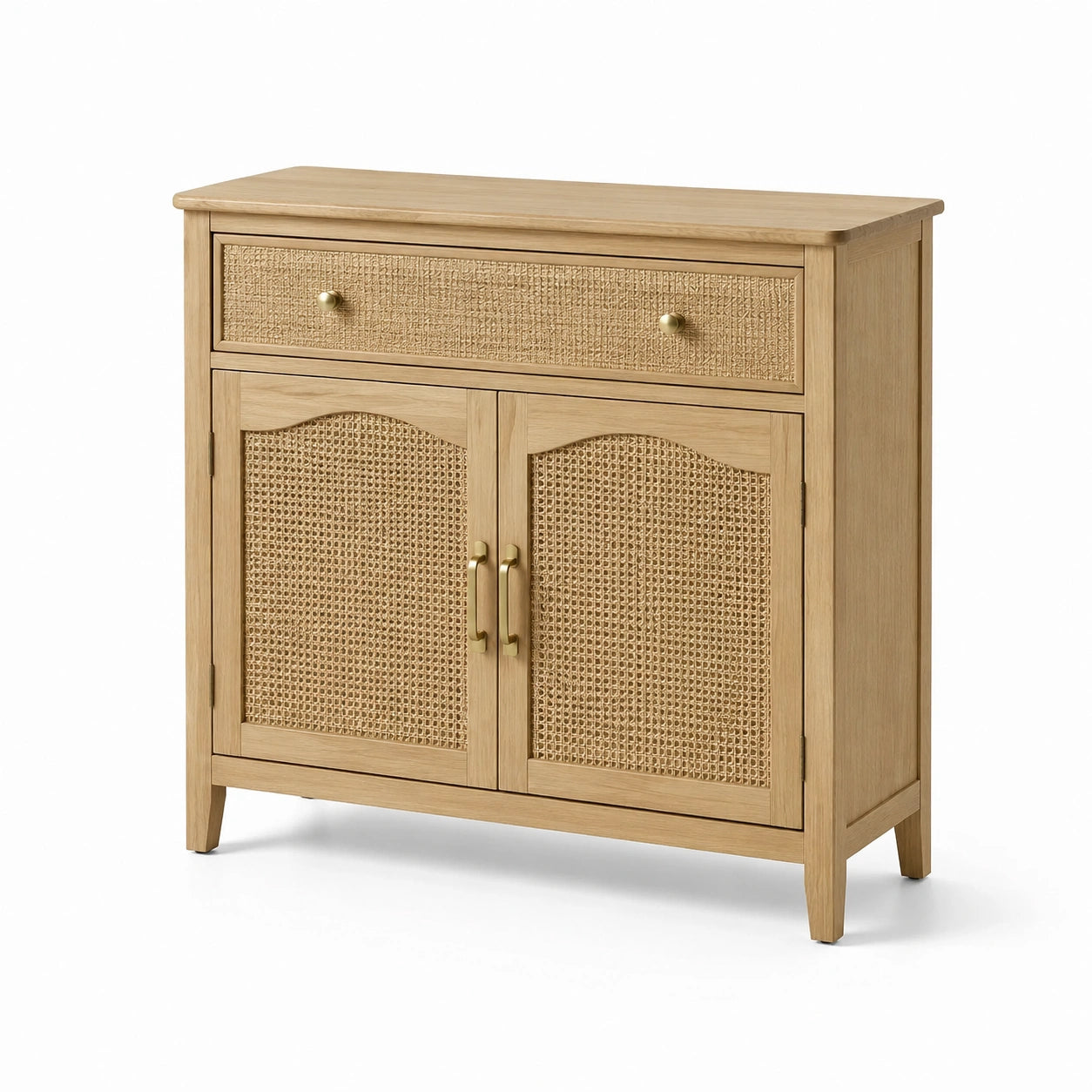 Aparador de Madera con Puertas de Ratán y Cajón, 80x100x35 cm