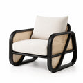 Sillón de Madera Negra y Ratán con Cojines Beige