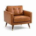 Sillón de cuero sintético marrón con patas de madera