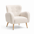 Sillón de tela bouclé beige con patas de madera