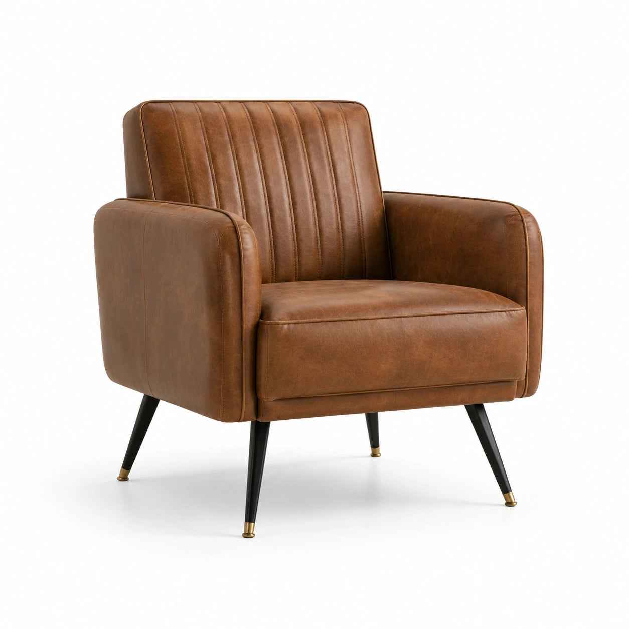 Sillón de cuero sintético marrón con patas de metal
