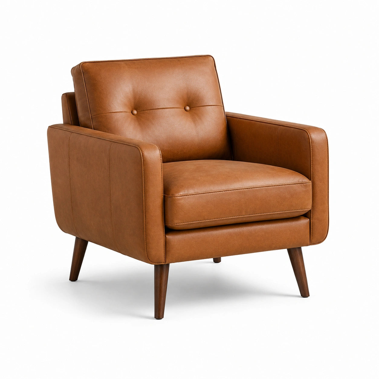 Sillón de cuero PU con patas de madera marrón