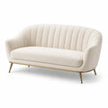 Sofá de 3 plazas de terciopelo beige con patas de metal dorado