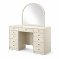 Tocador de madera con espejo de arco y 11 cajones en blanco