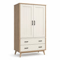 Armario de Madera con Dos Puertas y Cajones Blanco y Roble