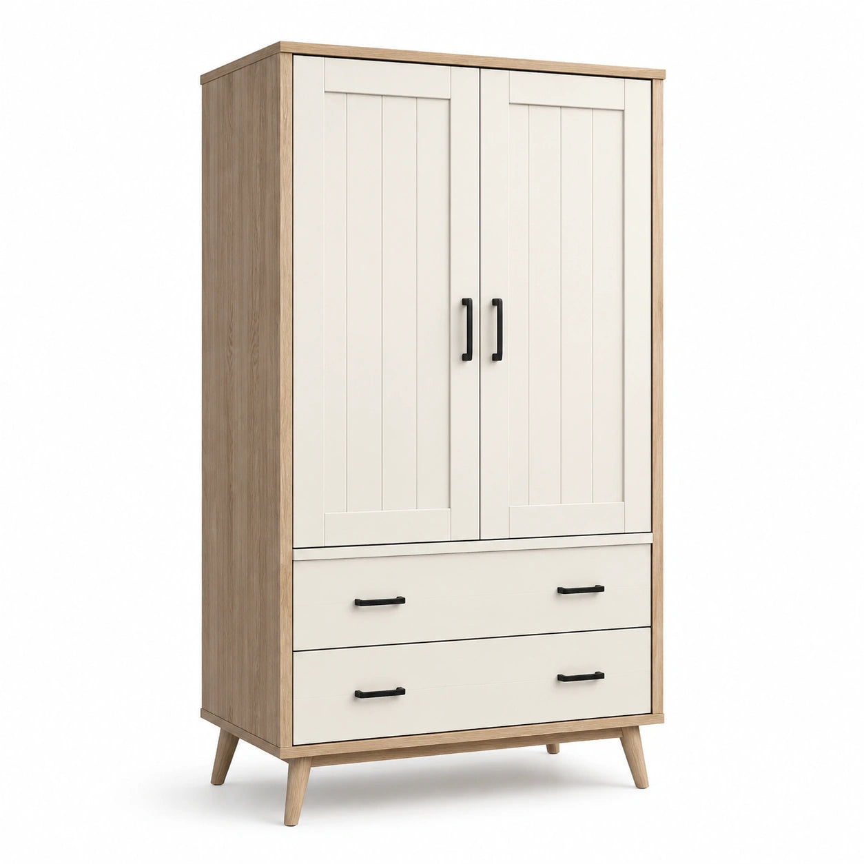Armario de Madera con Dos Puertas y Cajones Blanco y Roble