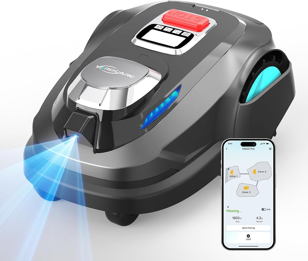 robot cortacésped N1600, YARDCARE, Corte en U, gestión multizona, Control Mediante App y evitación de obstáculos