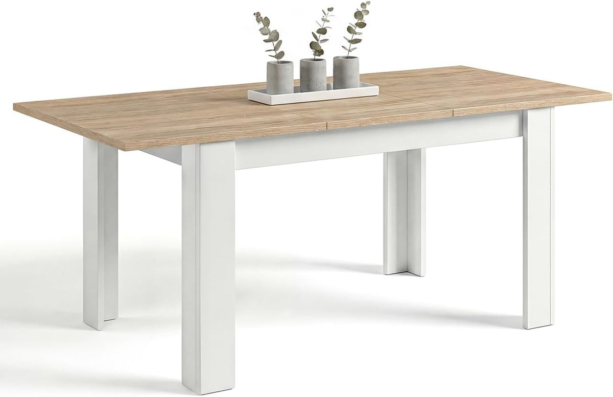 Mesa, duehome, Acabado en Blanco Artik y Roble Canadian, Modelo Sira