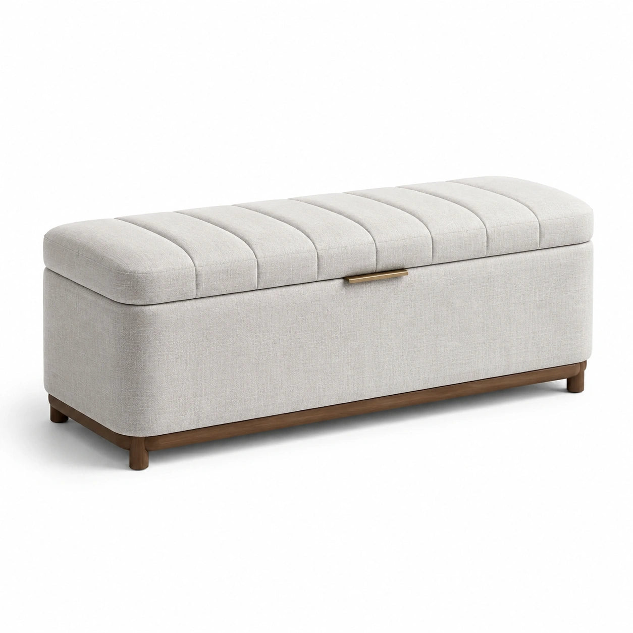 Banco de almacenamiento con tapizado de poliéster beige y base de madera de haya
