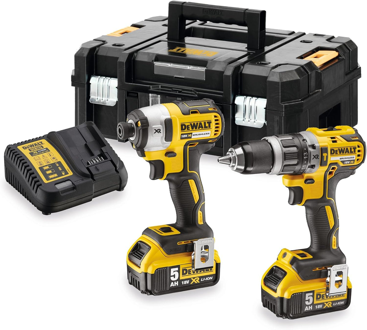 DEWALT DCK266P2T-QW Atornilladore, DCK266P2T-QW - Kit Taladro Percutor DCD796 XR 18V, Atornillador de Impacto DCF887, 2 Baterías 5Ah + Cargador DCB115