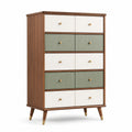 Cómoda de Madera con 6 Cajones Blanco y Verde