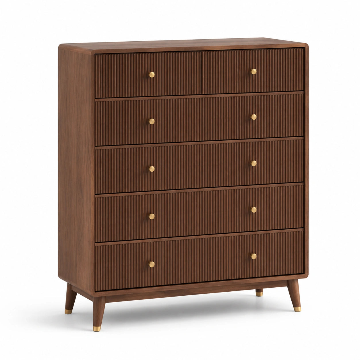 Cajonera de madera de nogal con tiradores de metal dorado, 6 cajones