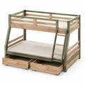 Litera de Madera y Metal con Escalera y Cajones, Verde y Natural