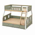 Cama litera infantil de madera y MDF con cajones verde y natural