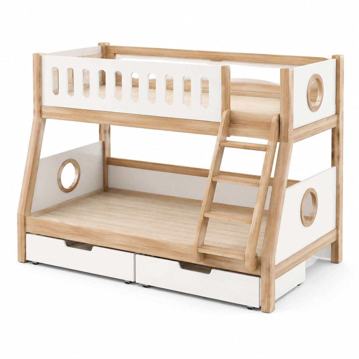 Litera de madera y MDF con cajones y escalera 200x140x160 cm