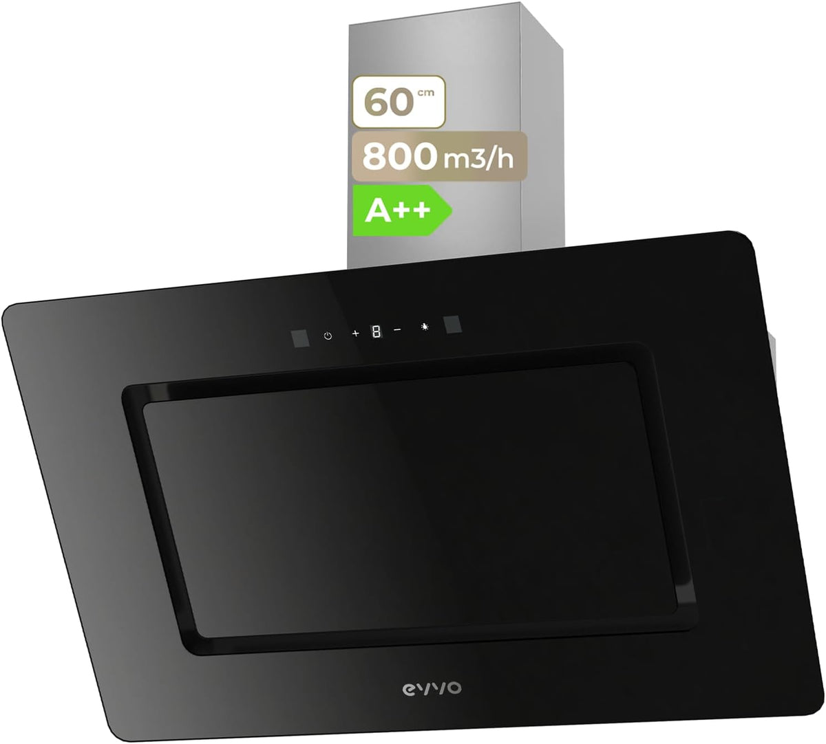 campana extractora, EVVO, Potencia 800 m3, h, Control Táctil y Gestual, Eficiencia Energética A++, Filtro de Aluminio y Carbón Activo