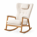 Mecedora de madera tapizada en bouclé beige
