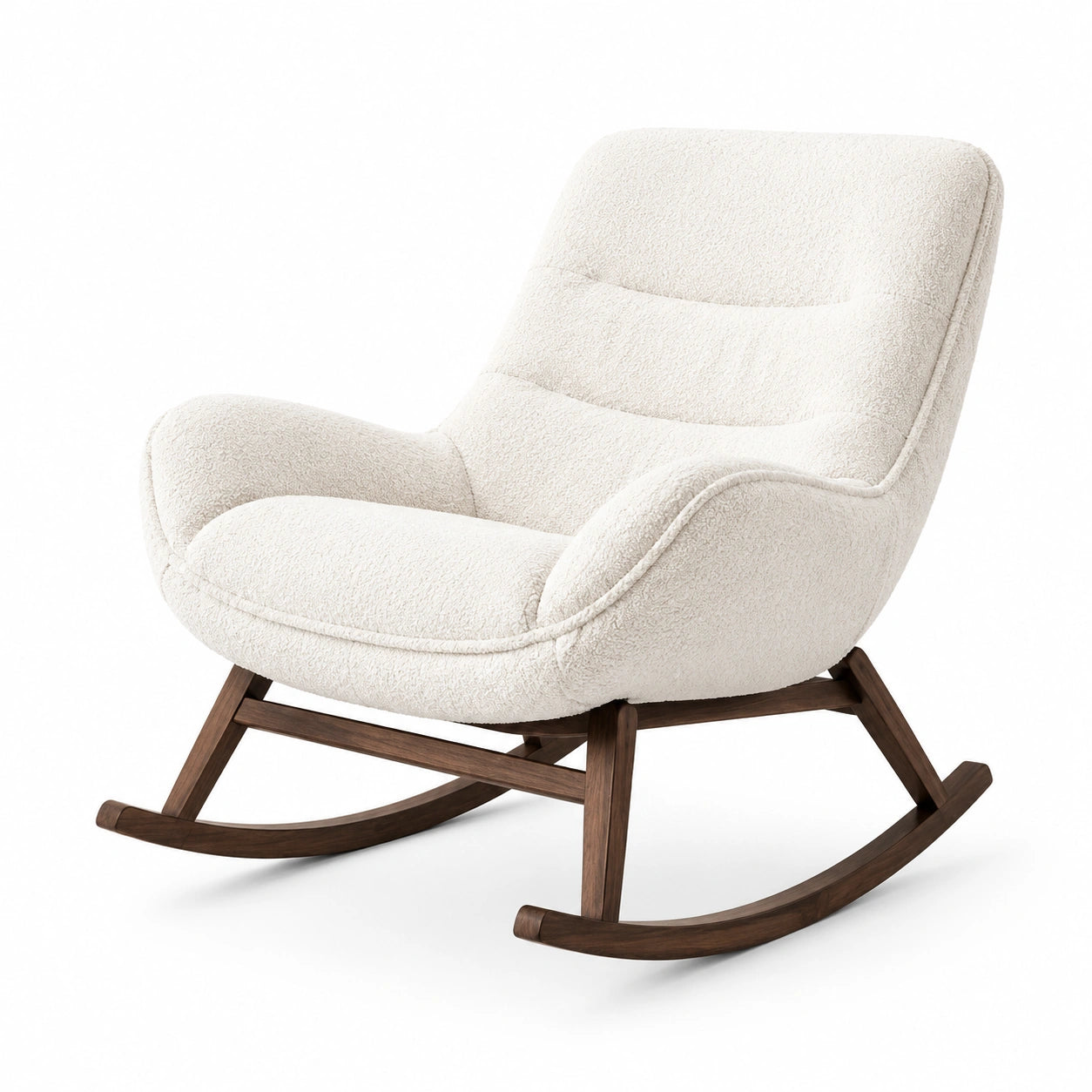 Mecedora de Bouclé Crema con Base de Madera