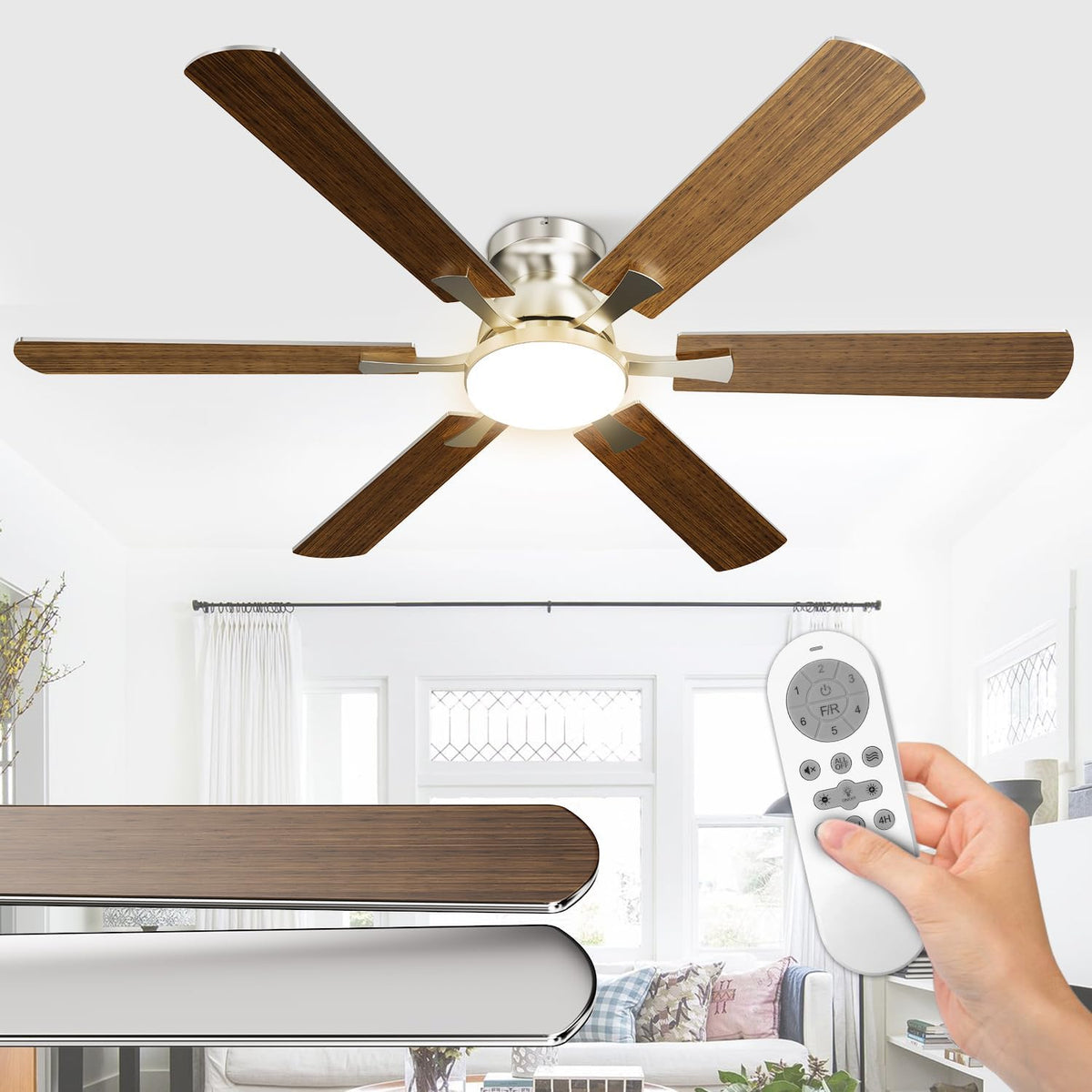 Ventiladores para el techo con lámpara, Airwit, 132cm Grande Ventilador de Techo con Luz Doble Cara Aspas, Plateado-Techo)