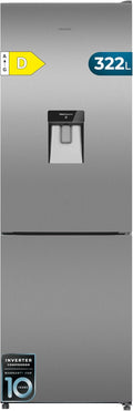 Cecotec frigorífico combi, Con Dispensador de Agua 322L Bolero CoolMarket Combi 322i WD Inox D. 185,5cm de Alto, 59,5cm de Ancho, HumidityFlex HUB
