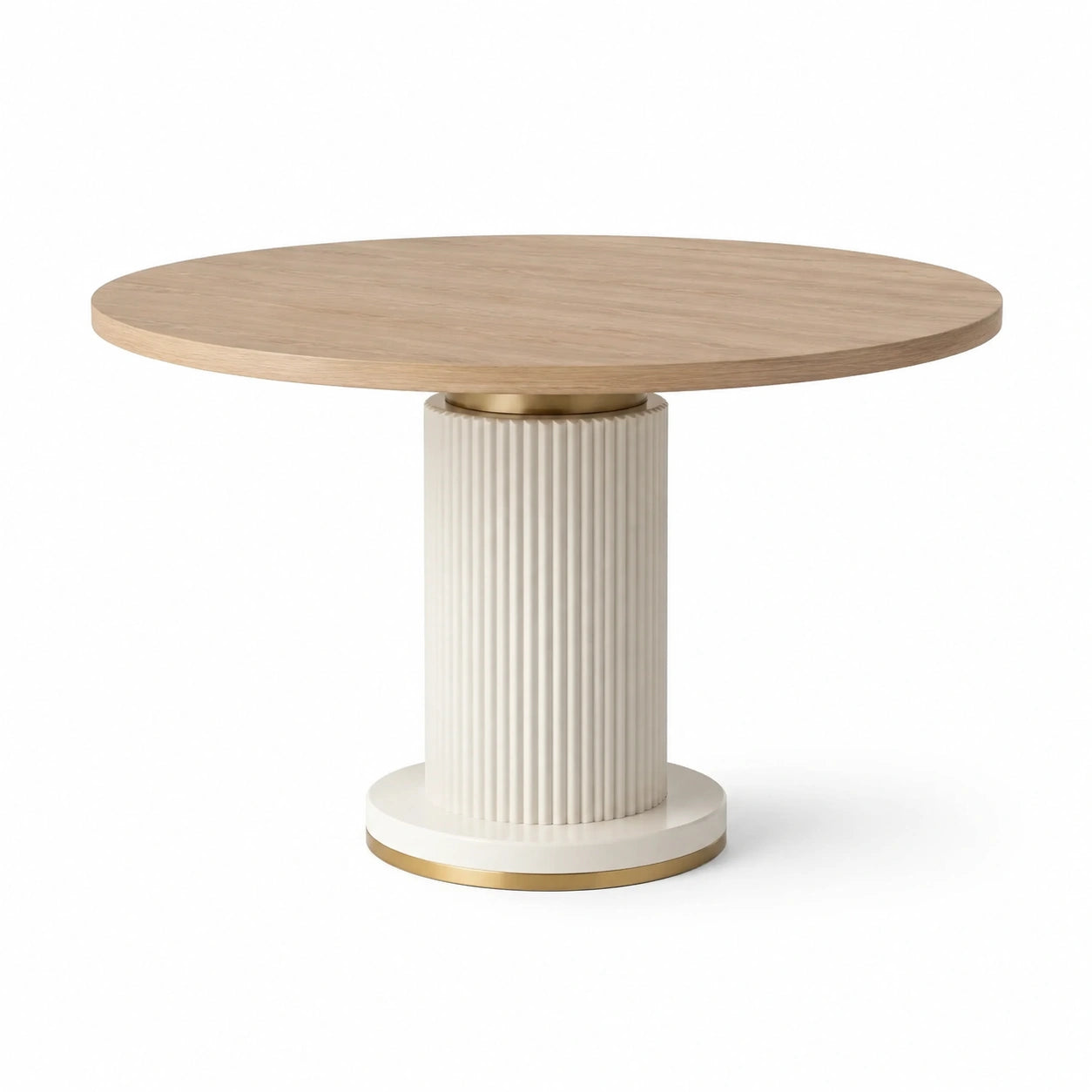 Mesa de comedor redonda de madera y metal crema