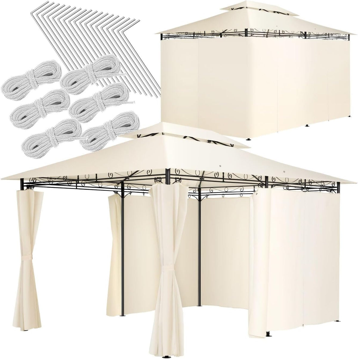 cenador, tectake, Carpas para Exteriores - 3x4 m Crema, Carpa Pabellón, Paneles Laterales, Soporte Estable, Pergolas de Jardin