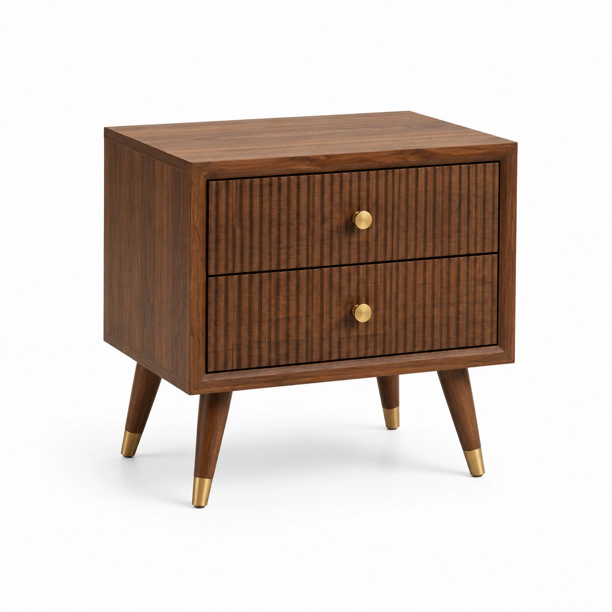Mesa de noche de madera de nogal con detalles de latón
