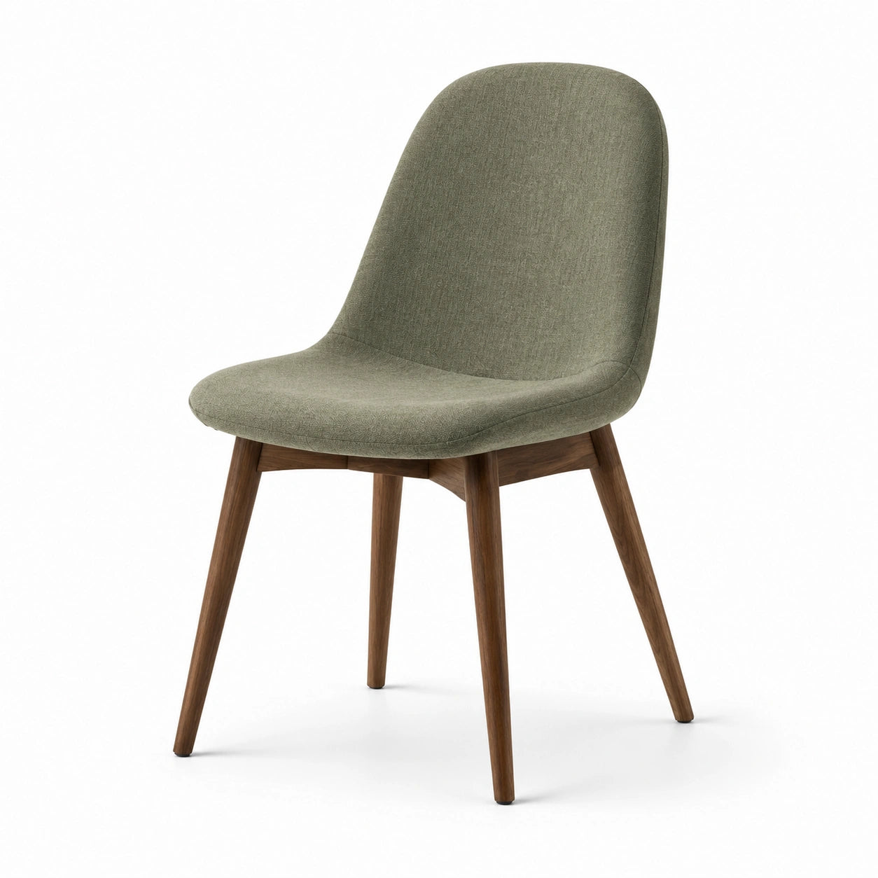 Silla de comedor de tela verde oliva con patas de madera