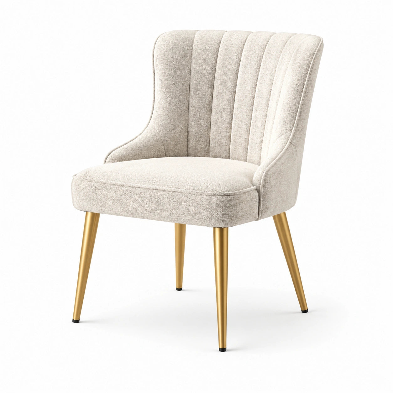 Silla de comedor de poliéster crema con patas metálicas doradas