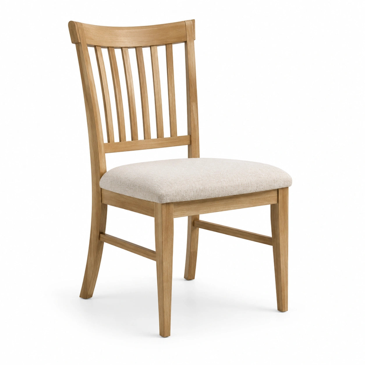 Silla de comedor de roble con asiento tapizado en beige