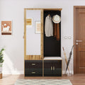 armario, Soweiz, 100x38x180cm (Negro y Color Madera), Zapatero, Banco de Zapatos con Ganchos y Barra de Ropa Extensible