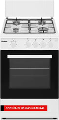Cocinas independiente CCSF45020NW, Corbero, - Cocina Gas Natural Plus, 4 Fuegos, Horno 43L con Doble Puerta de Cristal, Blanco, Tapa Metal