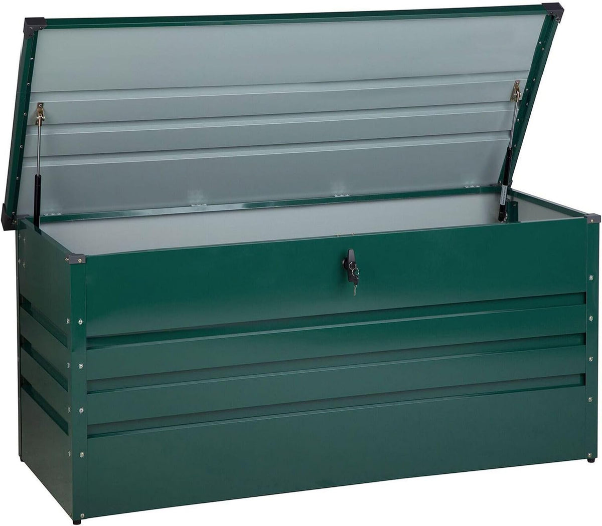 Arcones para patio, Beliani, Caja de almacenamiento para exterior de acero galvanizado verde 400L Cebrosa