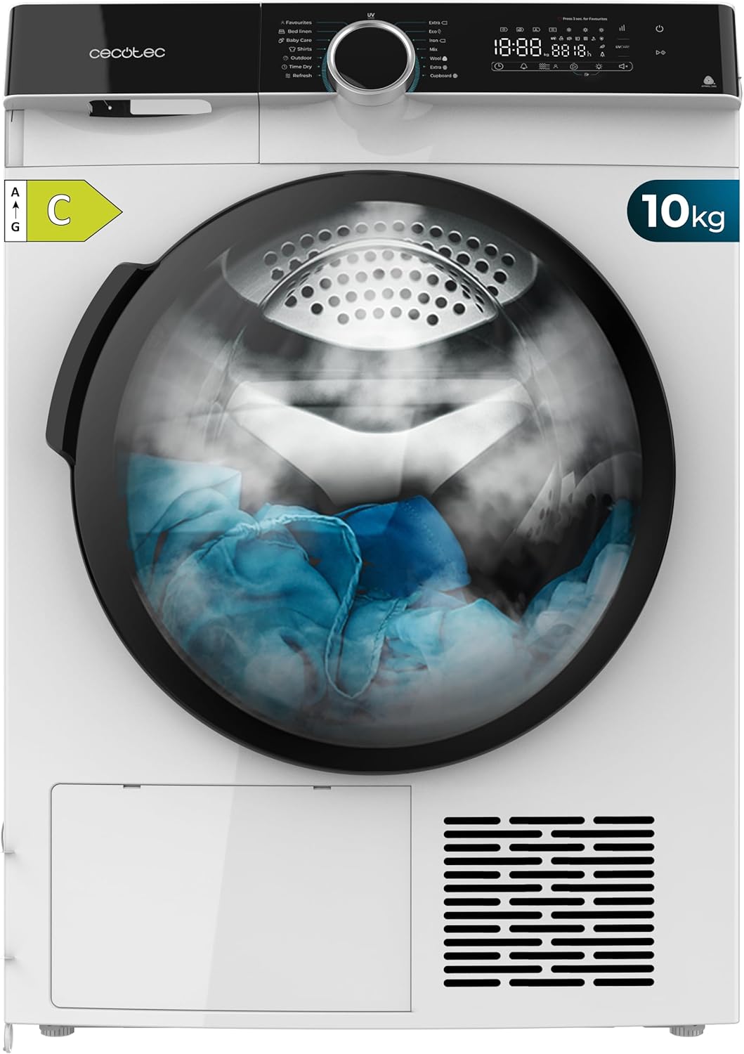 Cecotec secadora con bomba de calor, Secadora de Ropa Bomba de Calor 10kg Bolero Dresscode Dry 10505 Inverter. Clase Equivalente A+++, 14 Programas