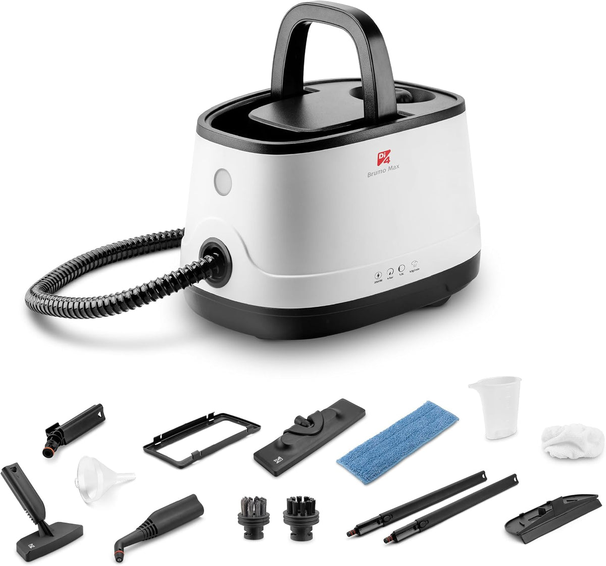 Limpiadoras de vapor, Di4, Limpieza Profunda, Limpiador a Vapor Brumo Max 2000W, 4 Bares de Presión, Depósito 1,5L de Capacidad, Listo en 6 Minutos