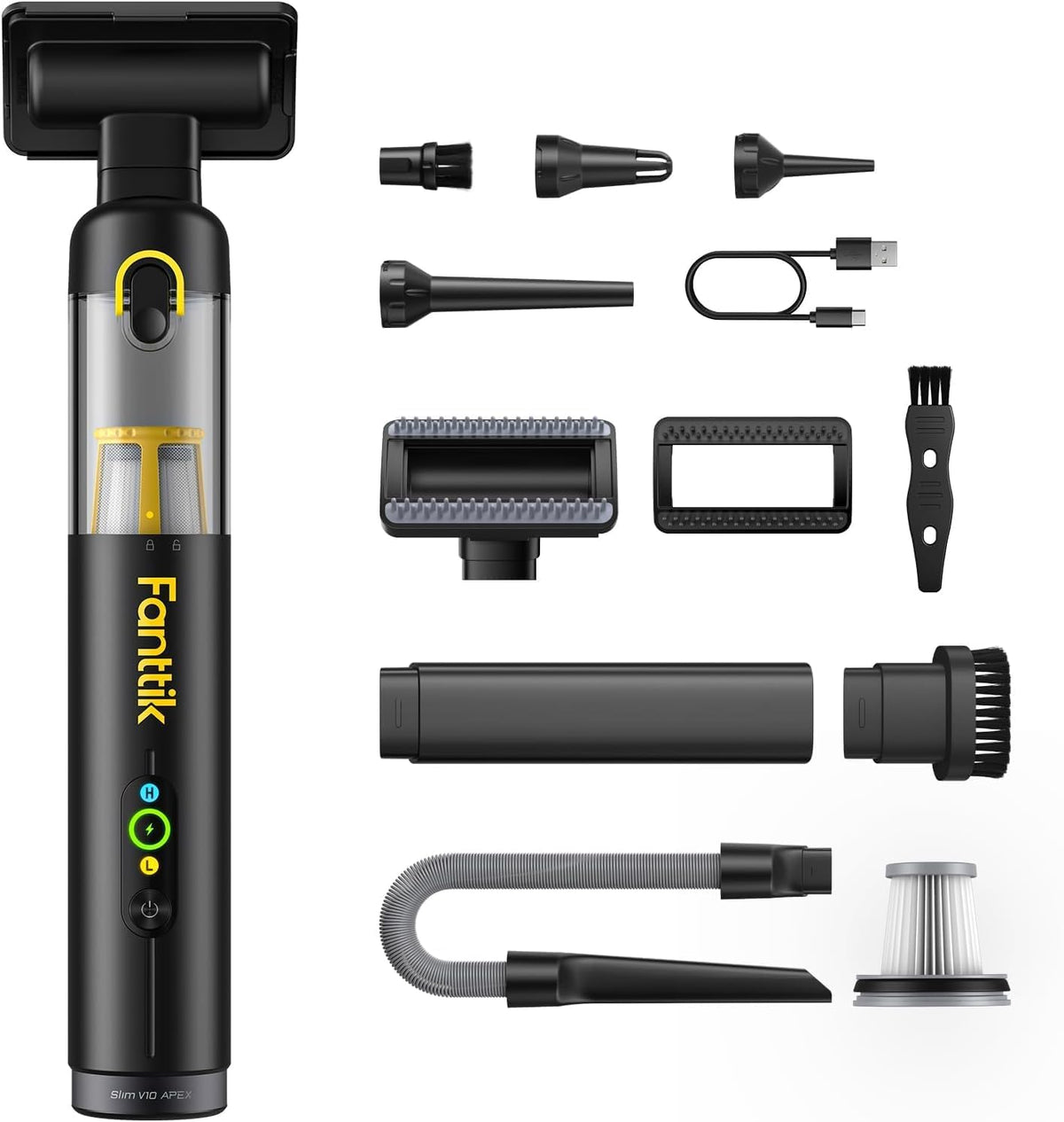 Aspiradoras de mano V10, Fanttik, 19 kPa de Potencia de Succión, Slim V10 APEX Aspirador Inalámbrico 4-en-1 para Coche y Portátil Mini