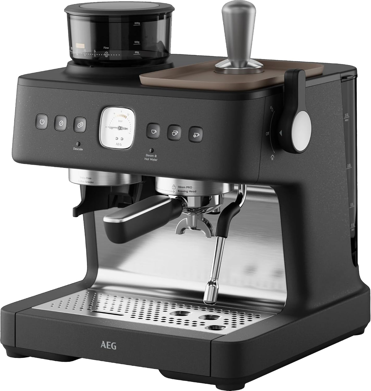 AEG EC8-1-8BP Máquinas de café espresso a vapor, Máquina portafiltros Espresso EC8-1-8BP – Dual Thermoblock, 30 grados de molienda, espumador de leche