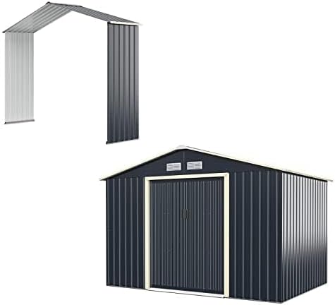 cobertizo de almacenamiento, COSTWAY, Caseta Jardin Exterior, Gran Cobertizo Jardin Exterior, 10.9m2, 2 Puertas Correderas, Acero Galvanizado