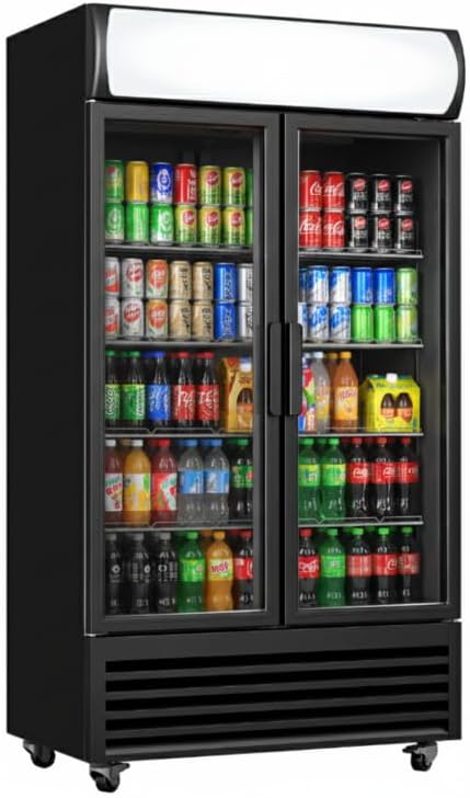 Générique armario Armario para bebidas profesional refrigerado – 2 puertas acristaladas – 568 litros – Iluminación LED – Canopy publicitario –
