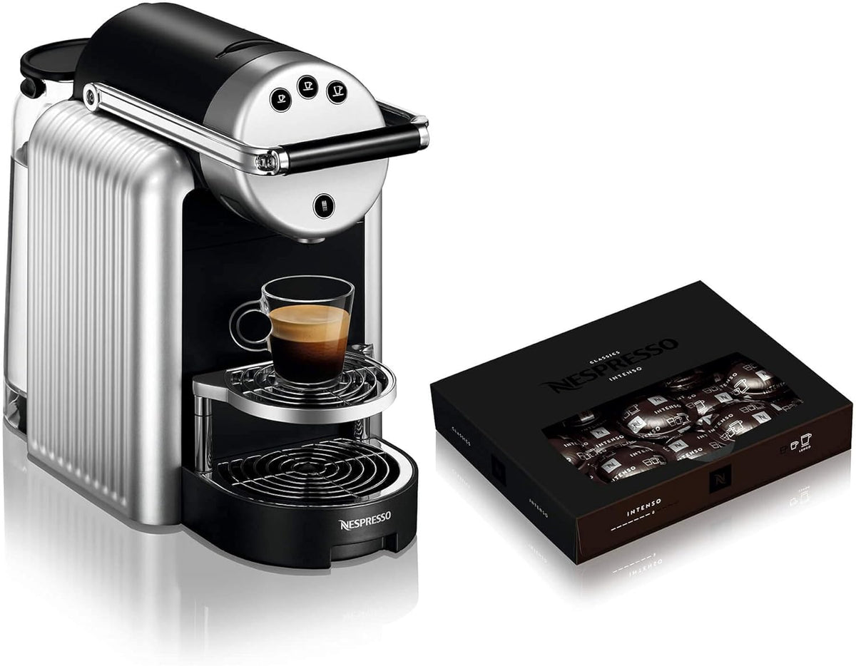 cafetera automática, Nespresso, profesional Zenius incluye 50 cápsulas de café - Cafetera para oficinas pequeñas - Plata
