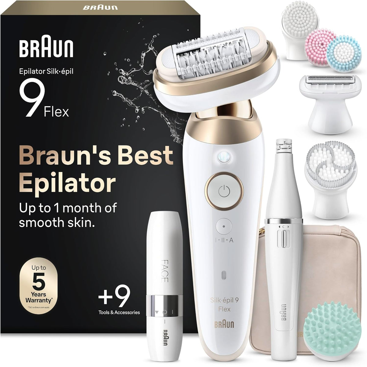 Depiladora, Braun, Dorada, con Rasuradora FaceSpa Y Mini Facial, Rasura Y Recorta, Silk·épil 9 Flex SkinSpa Eléctrica Mujer, 9-681 3D