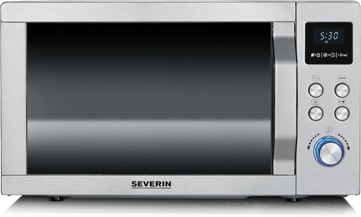 Severin microondas con grill, MW 7774, cocinar y calentar, microondas digital, microondas potente, plateado, y convección 3 en 1 para descongelar