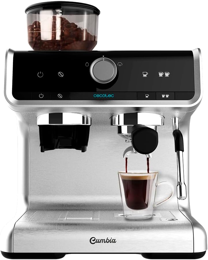 Cecotec cafetera, Express con Brazo con Doble Salida Power Espresso 20 Bares Barista Cream, 1550 W, Depósito de Café en Grano 250g, Thermoblock