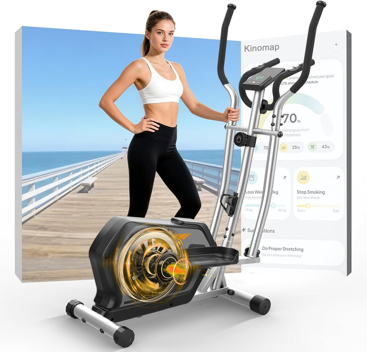 Elíptica 287LBS, Cowmew, Ejercicio Peso máximo 287LBS, 3 en 1 Máquina para Casa con 16 Niveles de Resistencia, Monitor LCD, Pedal Antideslizante
