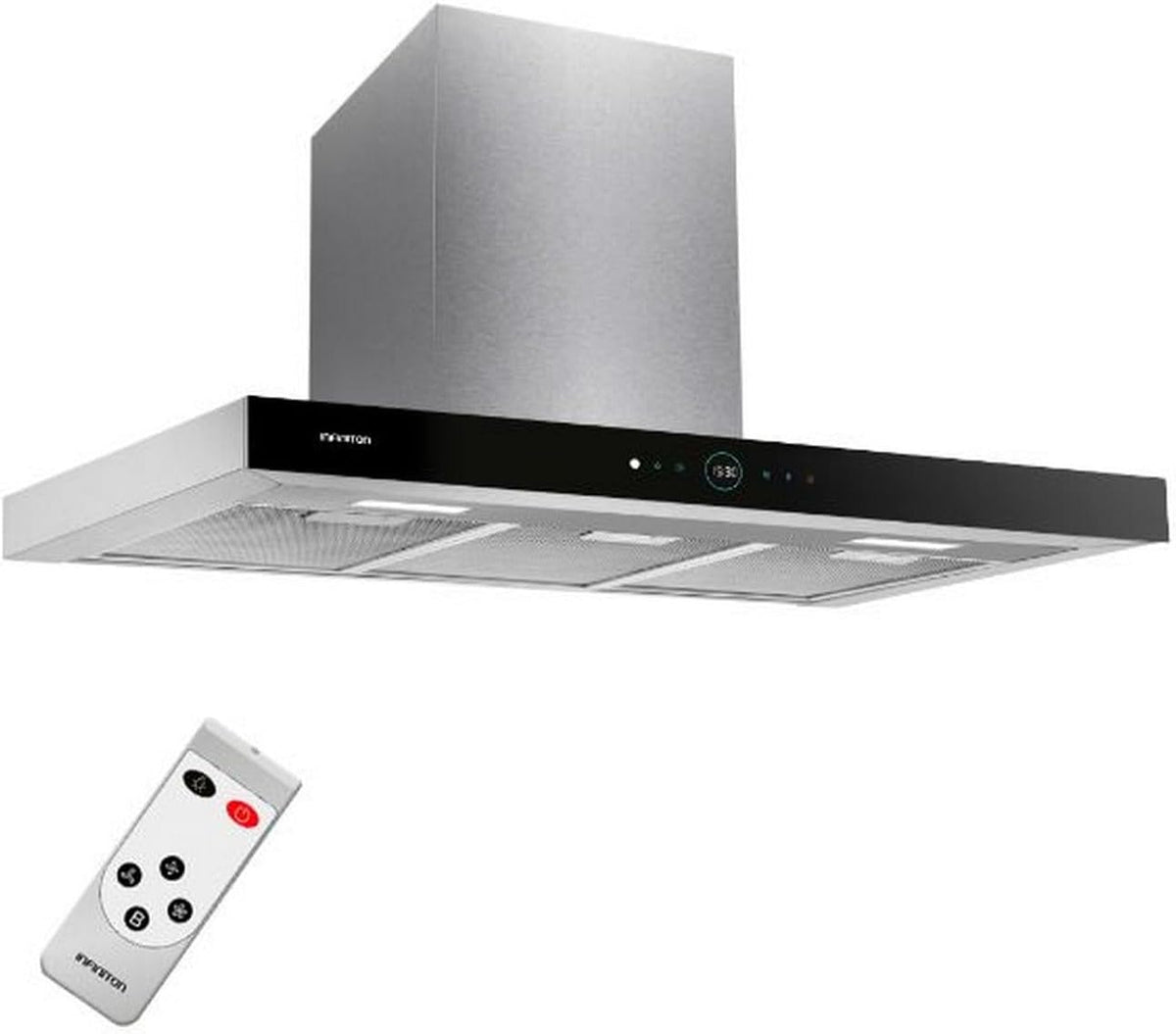 campana extractora CMPT-A90I, INFINITON ELECTRONICS, 4 Niveles de potencia de succión, h de extracción, Diseño en T invertida, Touch Panel, Inox