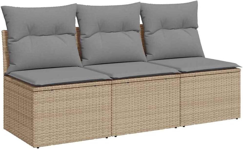sillón, vidaXL, Sofá de Jardín de 3 Plazas con Cojines, Asiento para Patio Terraza Balcón, Sofá Modular, Ratán Sintético Beige