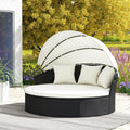 sofá cama, GIANTEX, para Exterior, Tumbona de Jardín, Redondo de Ratán con Toldo Plegable, Incluye Cojines