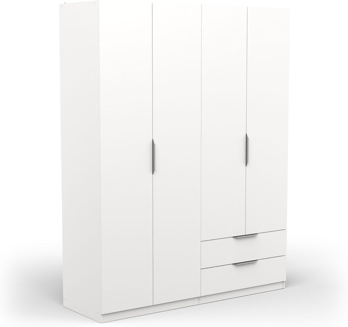 armario, Demeyere, Color Blanco Mate, Madera de ingeniería, Gris, 391370 vestidor con Moderno 4 Puertas 5 estantes 2 cajones, 157,3 x 51,1 x 203 cm